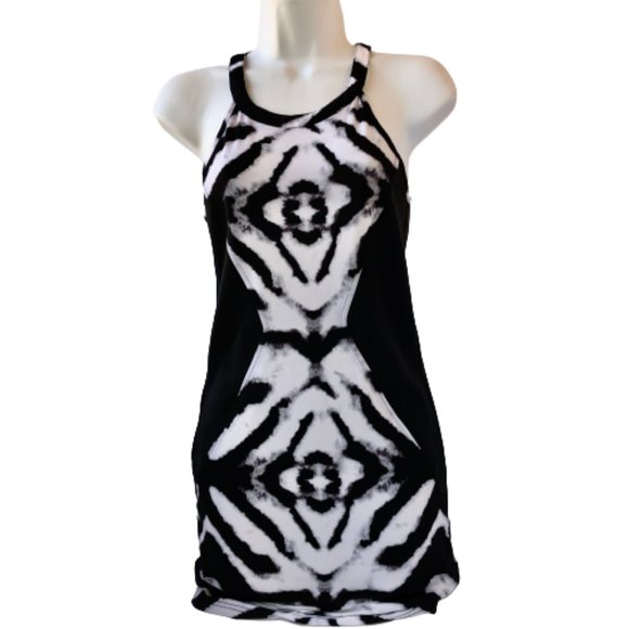 Bebe Dress Sleeveless Tribal Ink with Chain Trim Stretch NEW with tags - Picture 5 of 11